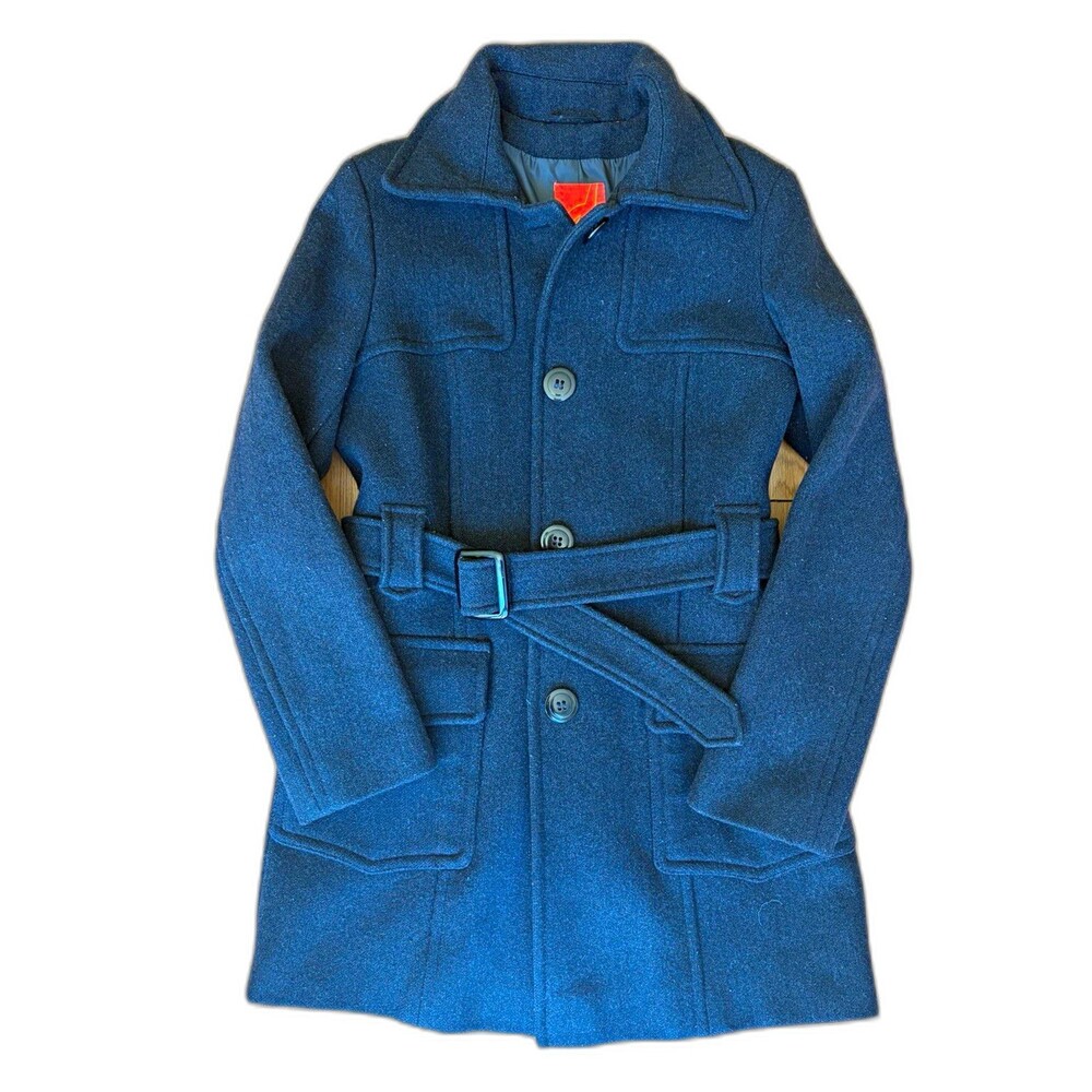 Vintage Denyl Belted Wool Blend Pea Coat Jacket Black Size 14 UK / 10 US